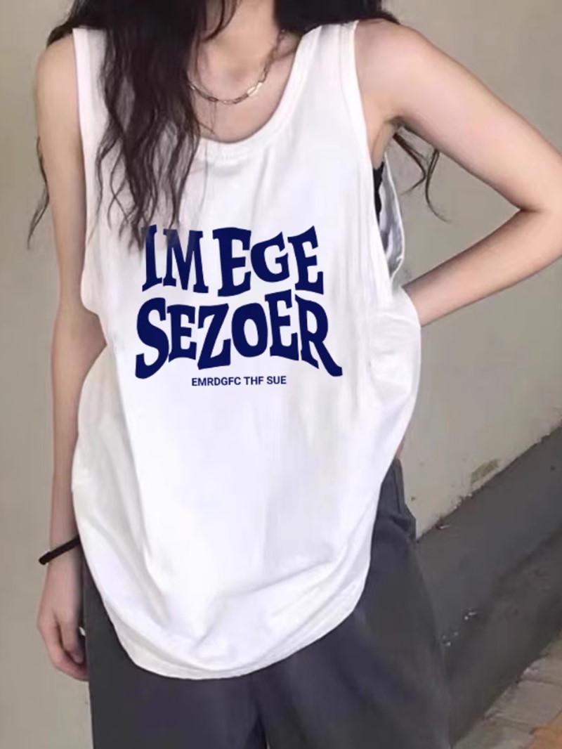 纯棉白色背心女夏季宽松外穿