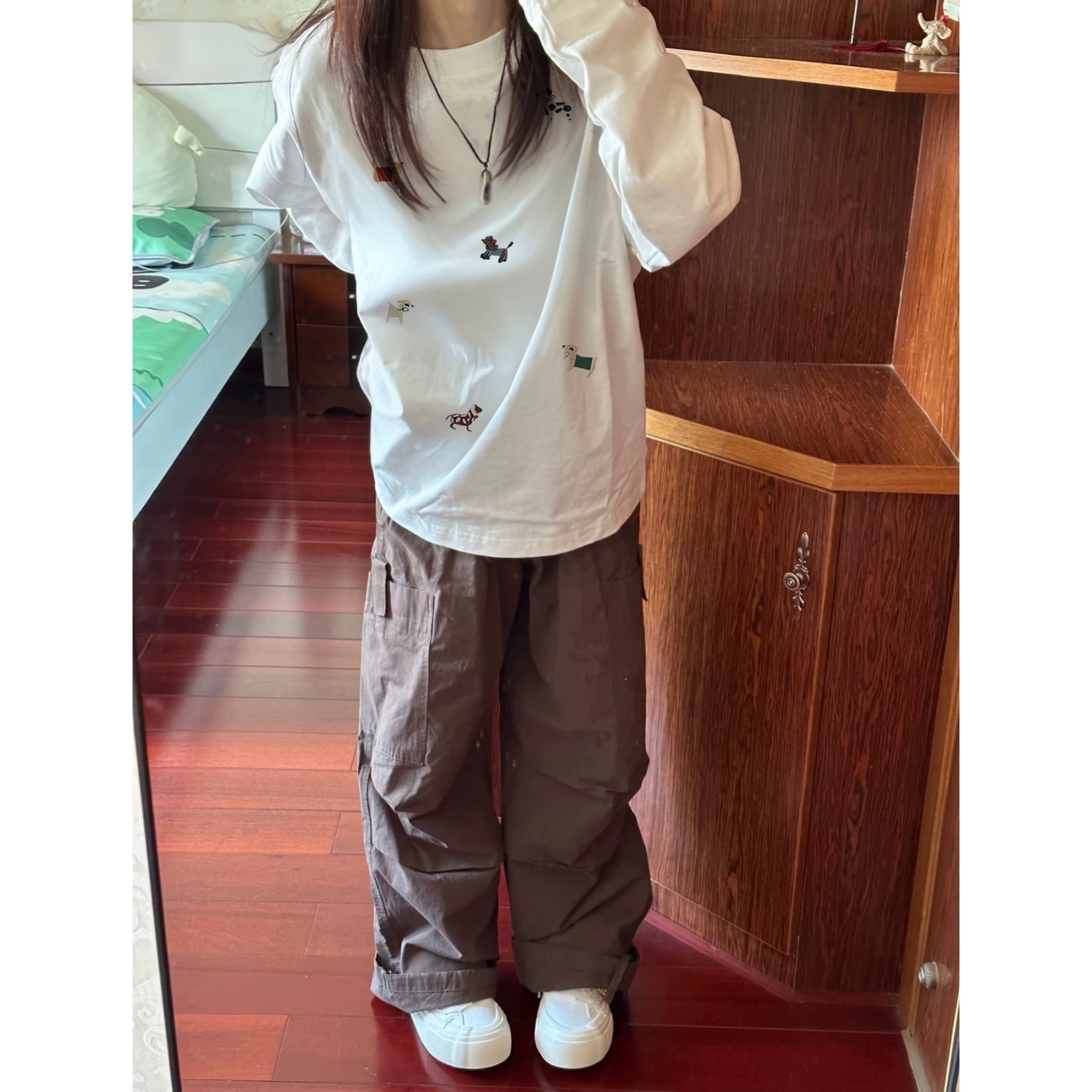 美式潮牌高街白色纯棉长袖T恤