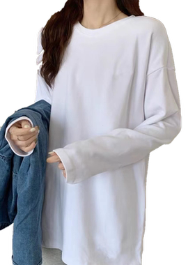 秋季2025新款长袖T恤女宽松白色韩版打底衫春秋内搭上衣秋装纯白t