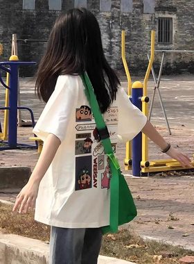 纯棉美式杏色卡通短袖t恤