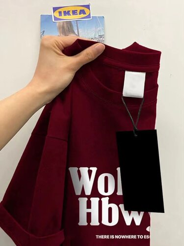 美式复古酒红色短袖t恤女夏季