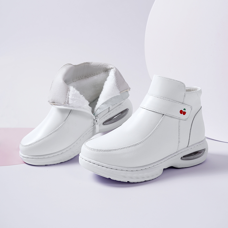 钻娜护士鞋女气垫加绒软底冬季棉鞋舒适不累脚秋冬款透气白色短靴