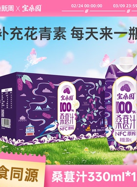 宝桑园100%桑葚汁NFC桑果汁桑椹汁330ml*12瓶整箱小包装便携装