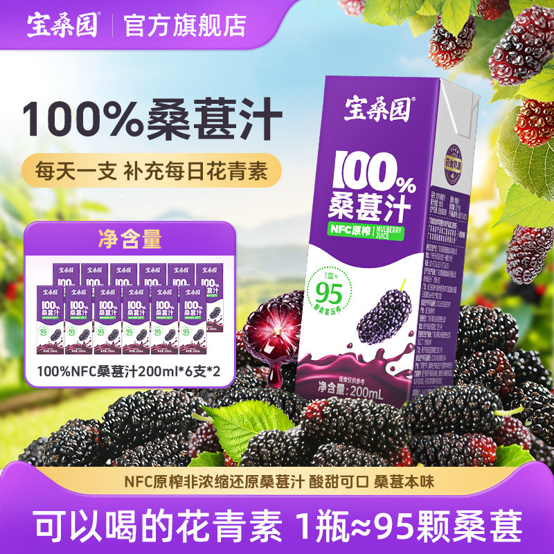 宝桑园100%桑葚汁nfc果汁200ml 不加糖桑果汁饮料农科院纯果蔬汁