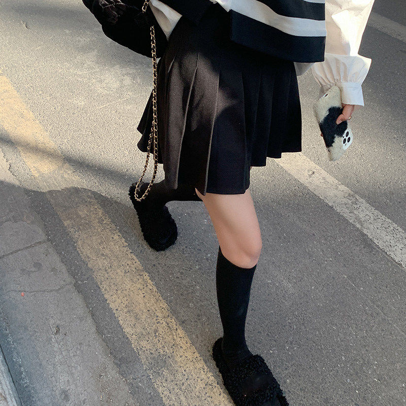 曾小咸 黑色高腰jk百褶裙女灰色西装a字半身裙春季裙子小个子短裙