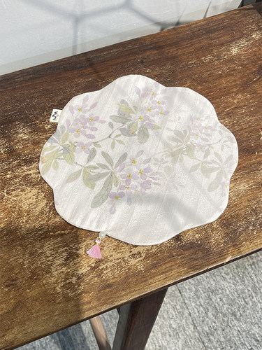 惊蛰 织锦印花紫色花朵双面茶席防烫桌旗桌布隔热垫茶道布艺配件