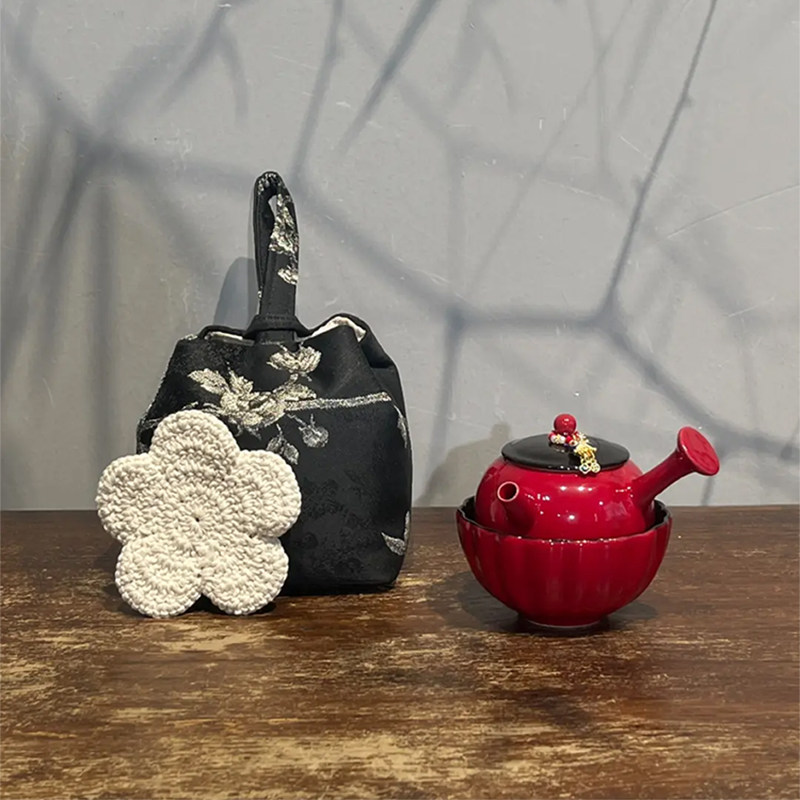 惊蛰 朱红釉下彩侧把壶套组陶瓷泡茶壶一壶一杯户外便携旅行茶具