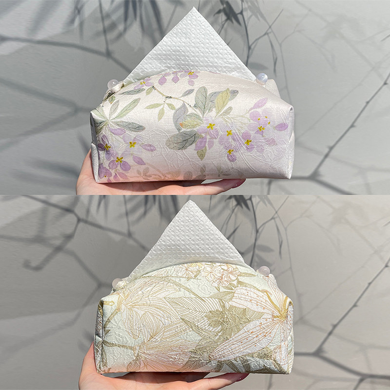 纸巾盒布艺手工织锦刺绣茶室纸巾收纳盒布包客厅车载抽纸盒