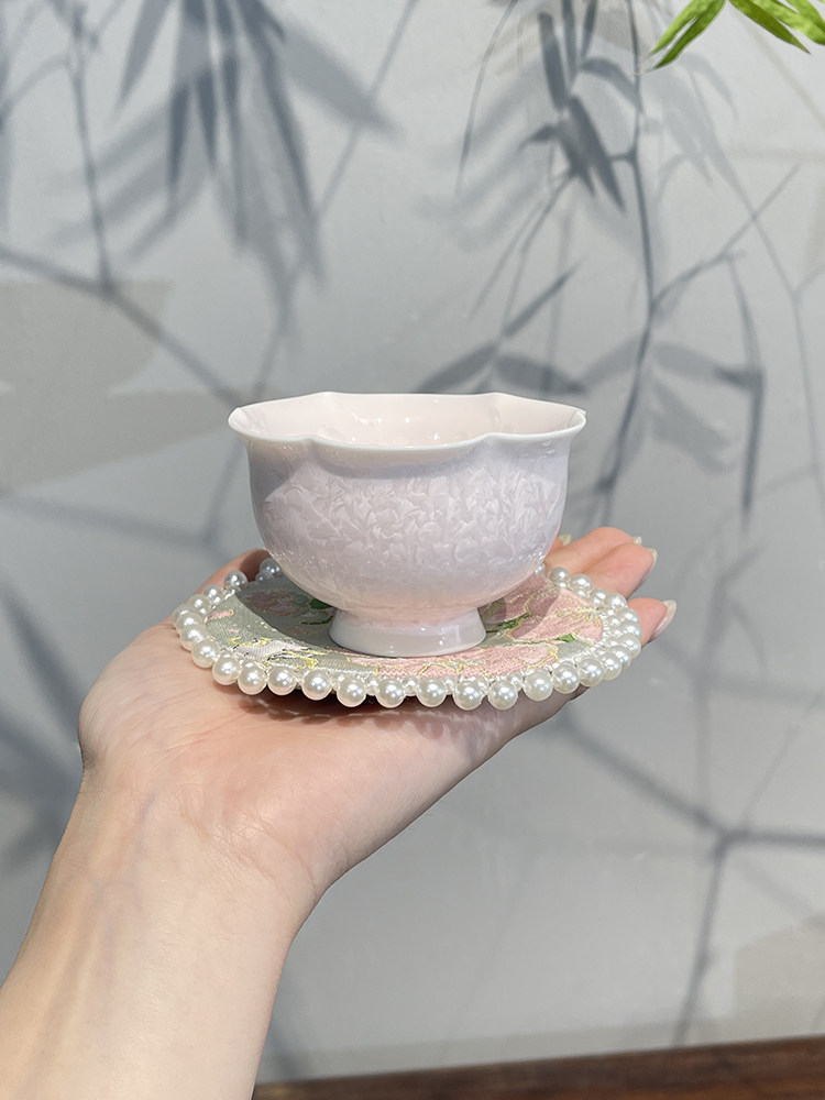 景哲窑转水晶花口大师杯陶瓷茶杯饮茶茶杯茶杯茶具个人单杯