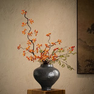 禅意复古陶瓷花瓶新中式 饰品 宋代美学插花摆件民宿侘寂玄关创意装