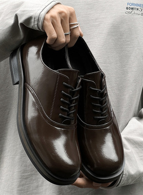 情侣厚底德比鞋男女英伦风皮鞋休闲商务正装鞋子14643棕色-j