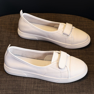 新款 头层牛皮浅口真皮小白鞋女夏一脚蹬2026软底魔术贴女鞋平底