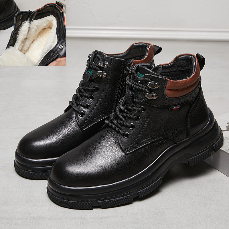 2026冬季新款真皮绑带羊皮毛一体男靴舒适保暖马丁靴休闲男棉鞋