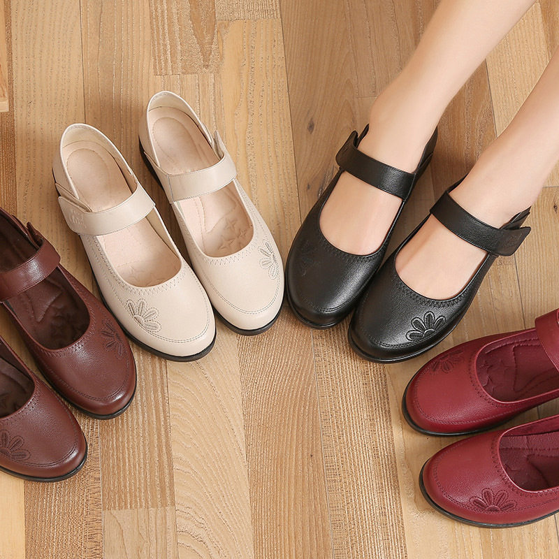 旺奈中老年妈妈鞋春秋季新款真皮软底女鞋防滑复古平跟平底女单,女鞋,老爹鞋,淘宝优惠券,粉丝福利购,淘宝优惠卷