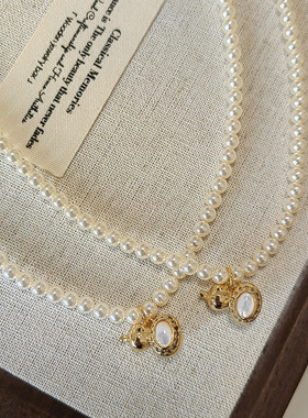 高品质奶白珍珠项链轻奢小众baby珠葫芦吊坠锁骨链优雅百搭颈链女