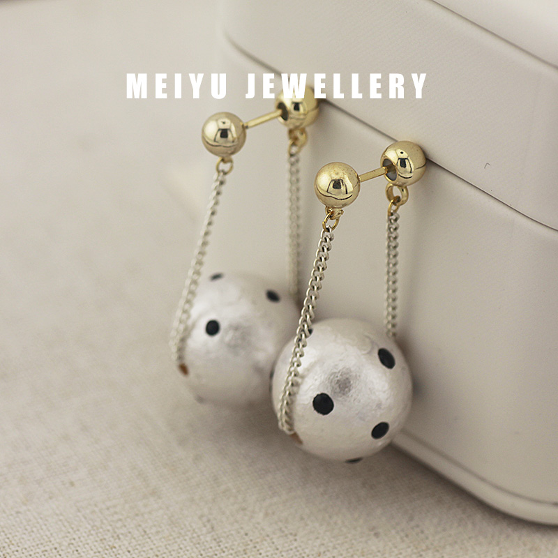 法式黑白波点棉花珍珠耳环长款耳钉女秋冬轻奢气质时尚百搭耳饰