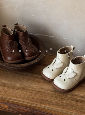 NUBEKIDS真皮女童小皮靴新款冬季男宝宝可爱卡通加绒保暖防滑靴子