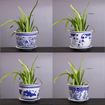 景德镇陶瓷青花瓷花盆铁树盆特大号阳台绿萝盆栽圆形家用土培清仓