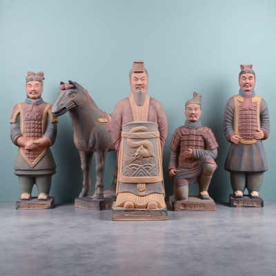 兵马俑摆件陶俑土纪念品套装工艺品20CM秦始皇博物馆西安彩色礼品