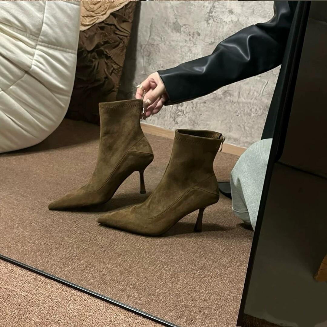 及踝短靴女短筒瘦瘦靴细高跟靴子