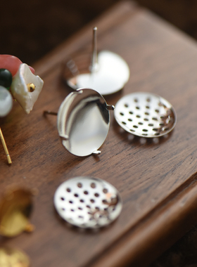 【DSz】925银针镀金保色莲蓬头网片编织串珠钩针宋锦耳钉底托diy