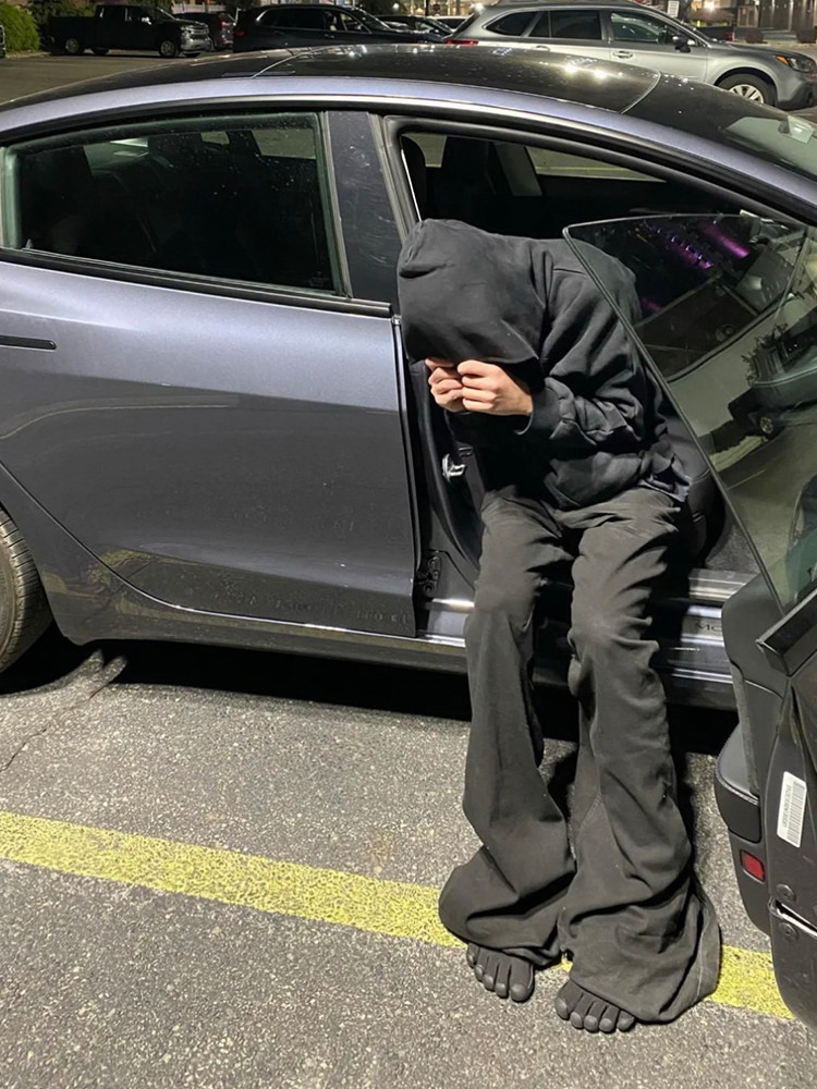 thumbnail for Ro Acbt Mainline Niche Dark High-Stretch Floor-Length Pure Black Brushed Denim Wide-Leg Flared Pants Slimming