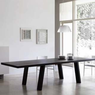 极简原木办公桌黑色全实木长桌现代会议桌洽谈桌客厅大板桌工作台