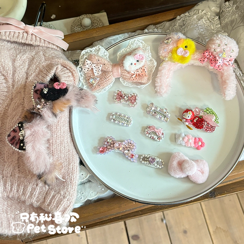 宠物bb夹狗狗满钻发夹头饰不掉蝴蝶结带钻碎发夹侧边发卡专用小马