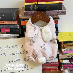 宠物兔耳朵小熊秋冬加绒开扣款保暖棉袄发热背心无袖马甲衣服