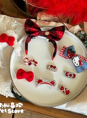 新年手工迷你碎发宠物bb夹蝴蝶结发夹饰品猫咪头饰约克夏马尔济斯