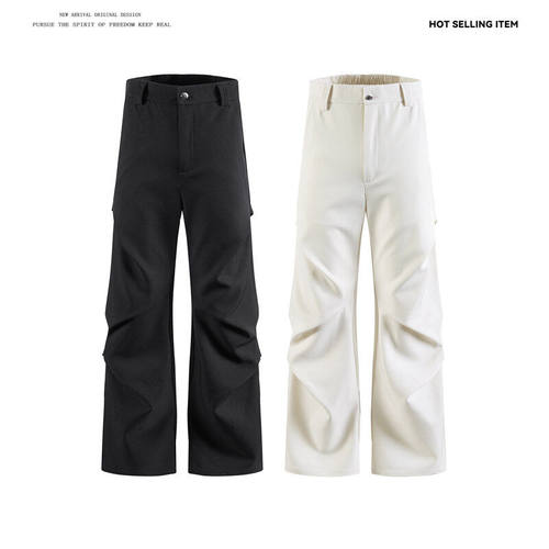 GTLA线上商店GATL韩版小鼠与猫穿搭褶皱垂感微喇cleanfit阔腿西裤