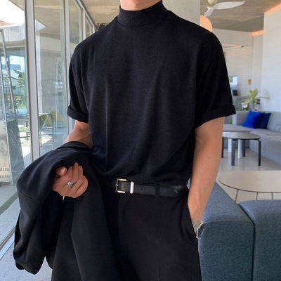 GTLA线上商店GATL穿搭240克宽松弹力纯色打底衫小半高领短袖T恤衫