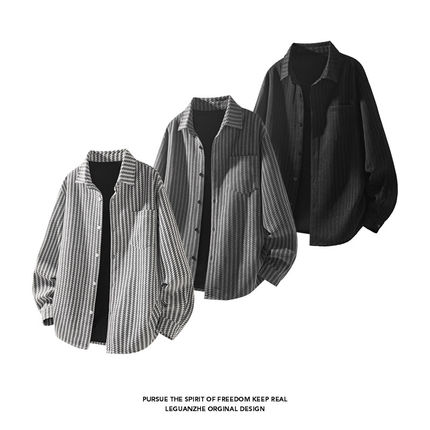 GTLA线上店铺叁佰TTBRO新品田尼克工作室情侣大码鱼骨纹长袖衬衫