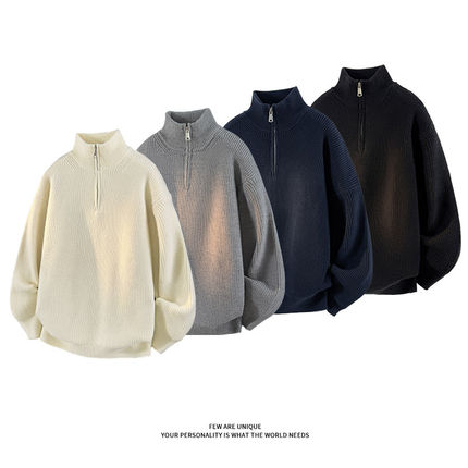 GTLA线上店铺叁佰TTBRO新品半拉链高领针织衫宽松慵懒风纯色毛衣