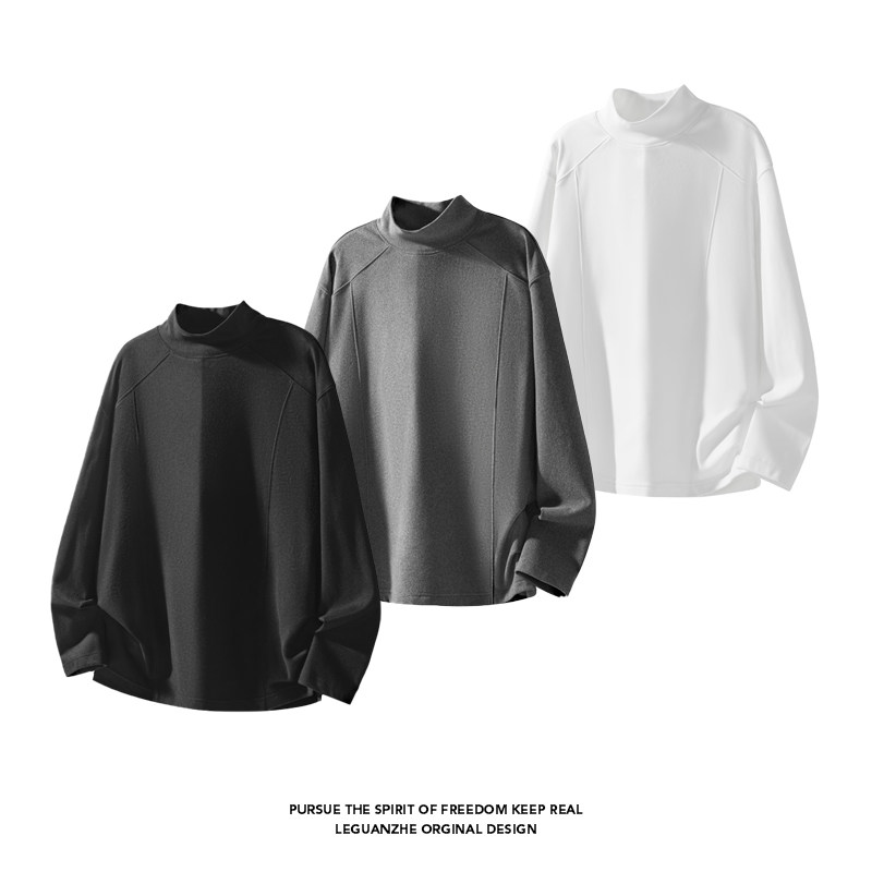 GTLA线上店铺叁佰TTBRO新品田尼克工作室大码德绒半高领T恤打底衫