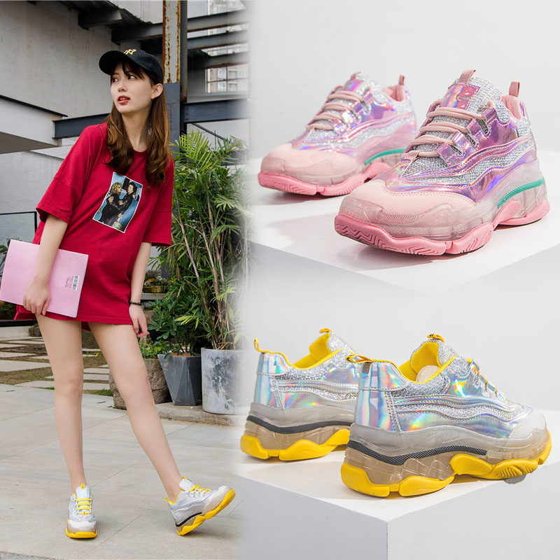 2019新款炫彩水晶厚底ins智熏網紅鐳射果凍透氣網面運動老爹鞋女在類目 女鞋, 低幫鞋中 - 來自Buy2taobao.com提供專業的淘寶代購服務