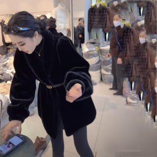 solo爆爆~昭和千金~环保毛毛皮草外套女收腰设计感仿水貂毛大衣女