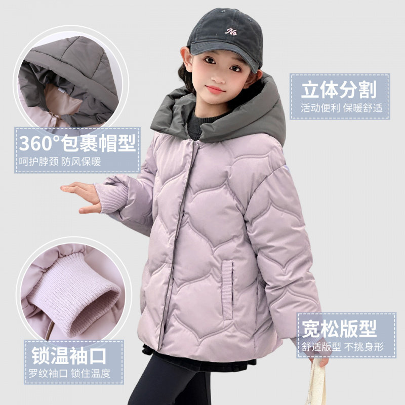 女童冬季新款羽绒棉服韩版爆款香芋紫棉袄中大童休闲棉衣外套宝宝