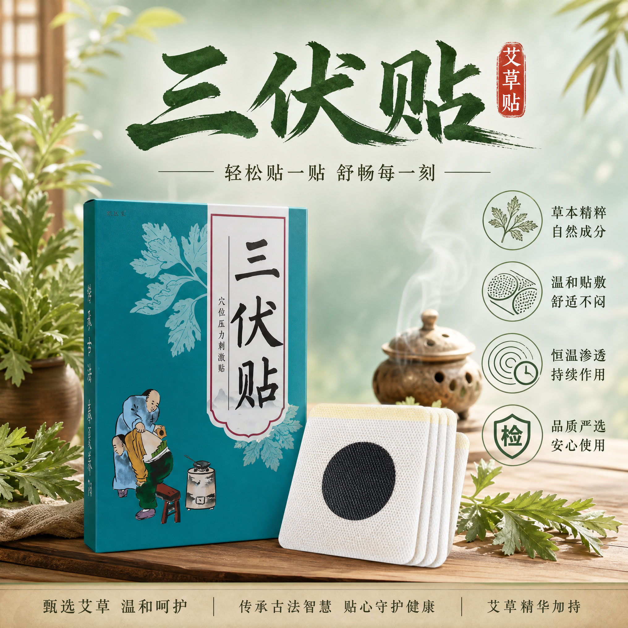 三伏贴厂家批发艾草温灸穴位贴夏季三伏天艾灸贴现货伏湿贴代发