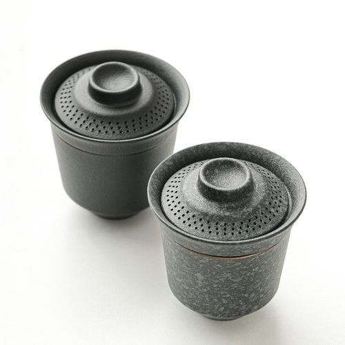 青石釉陶瓷二才盖碗茶杯
