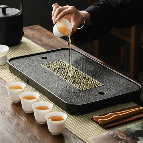 轻奢现代乌金石茶具小型石茶盘