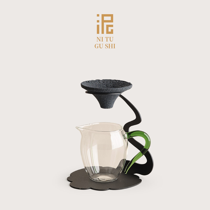无孔茶漏茶滤网高档公道杯茶漏一体茶水分离器矿石过滤泡茶隔托架图片