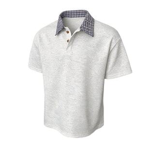 DESERTO线上商店夏季美式假两件格子衬衫翻领短袖T恤