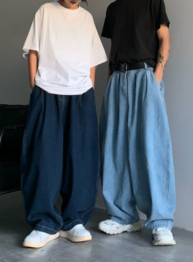 INS日系街头潮牌港风oversizet宽松bf百搭阔腿牛仔裤老爹长裤男女