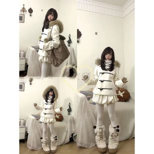 白褐扣衣 日系古早日杂复古感牛角扣y2k外套+花苞裤两件套小个子