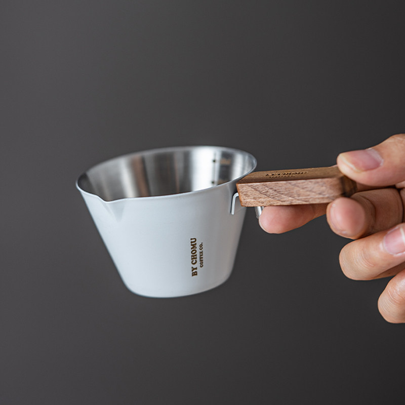 咖啡萃取杯不锈钢量杯木柄意式浓缩咖啡机接液盎司杯带刻度小奶盅