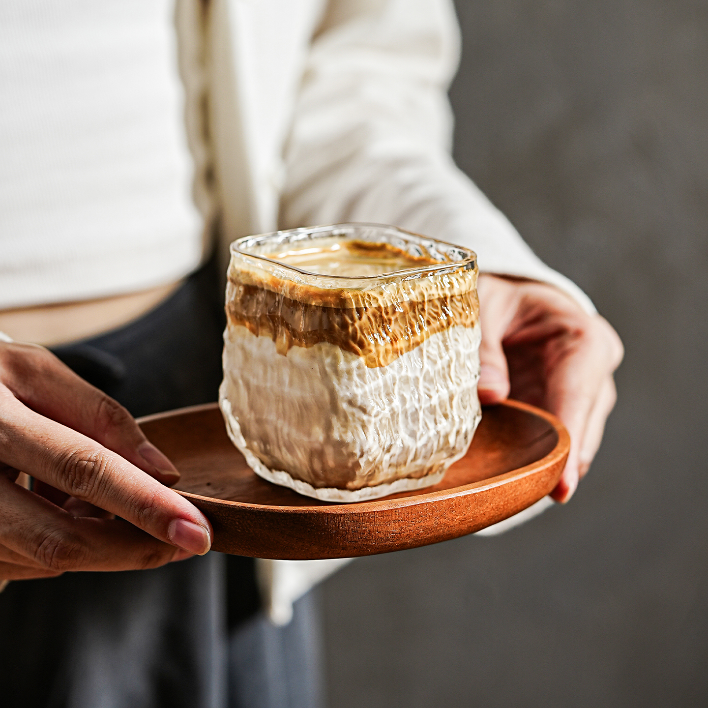 巢牧复古锤纹玻璃dirty咖啡杯