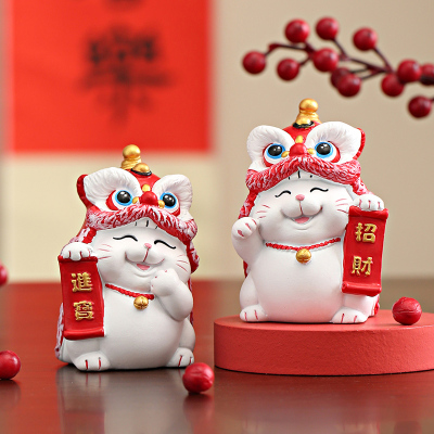 国潮醒狮舞狮招财猫治愈系工位桌面装饰小摆件高级感小众开业礼品