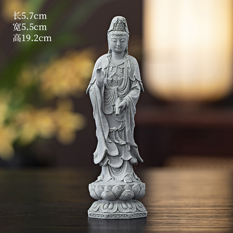 青砂石新中式观音菩萨佛像家居客厅玄关桌面吉祥物装饰造景工艺品