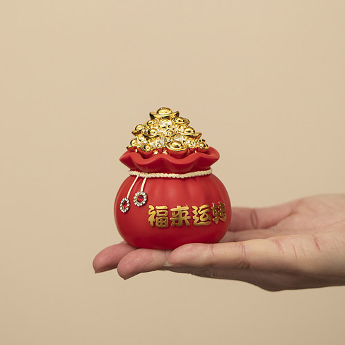 招财福袋聚宝盆吉祥物摆件寓意好运乔迁喜庆装饰车载工艺品小礼物